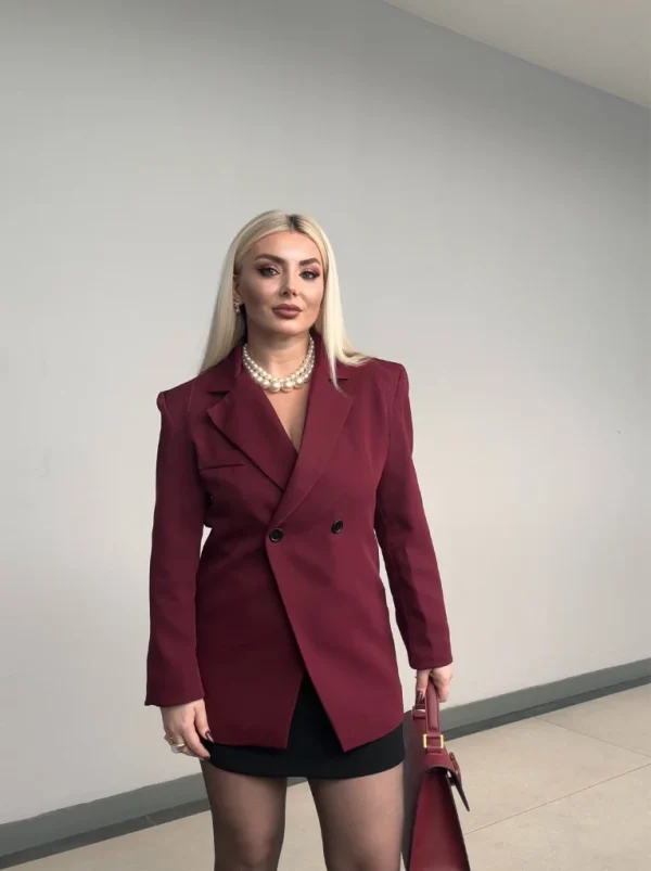 Bordo Çift Düğmeli Ceket