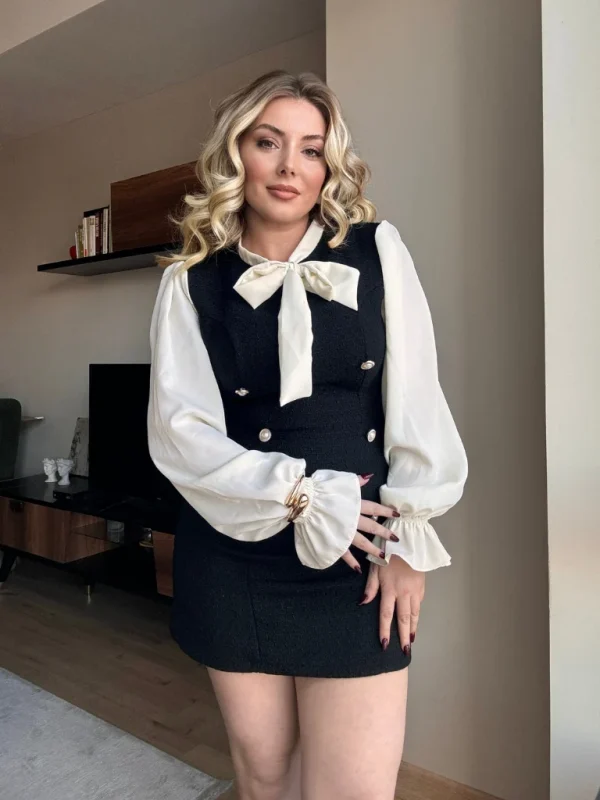 İnci Düğme Gömlek Elbise